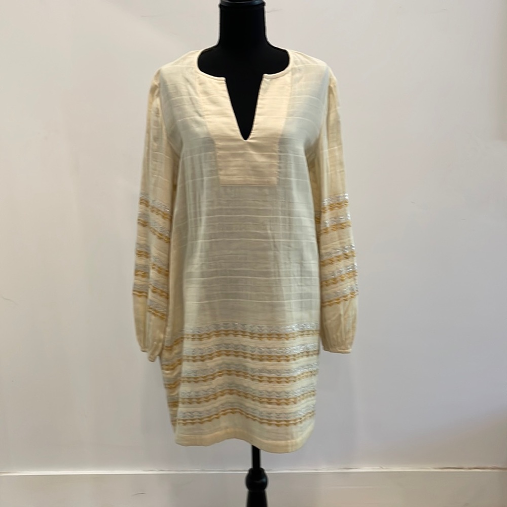 BBBGMazAzria Boho Dress Sz L Lightweight Ivory with metallic detail